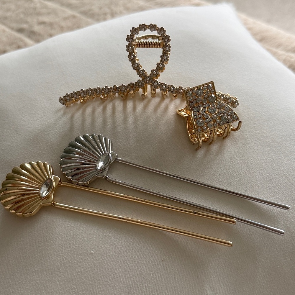 Anthropologie Ettika Scalloped Shell Hair Pin Pearl Jewel Claw Hair Bundle 4 - Picture 16 of 16